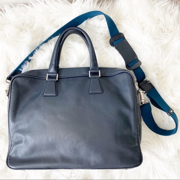 🧤SOLD🧤Barneys New York Leather Navy Blue Briefca - Picture 2 of 8